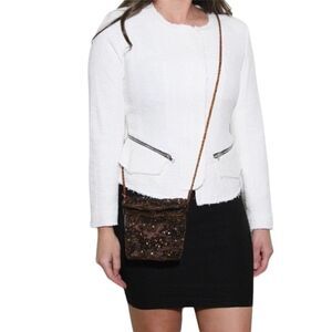 Gibson Raw Edge Tweed Blazer Off White & Black Medium / M